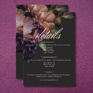 Elegant Black Moody Floral Wedding Details Enclosure Card