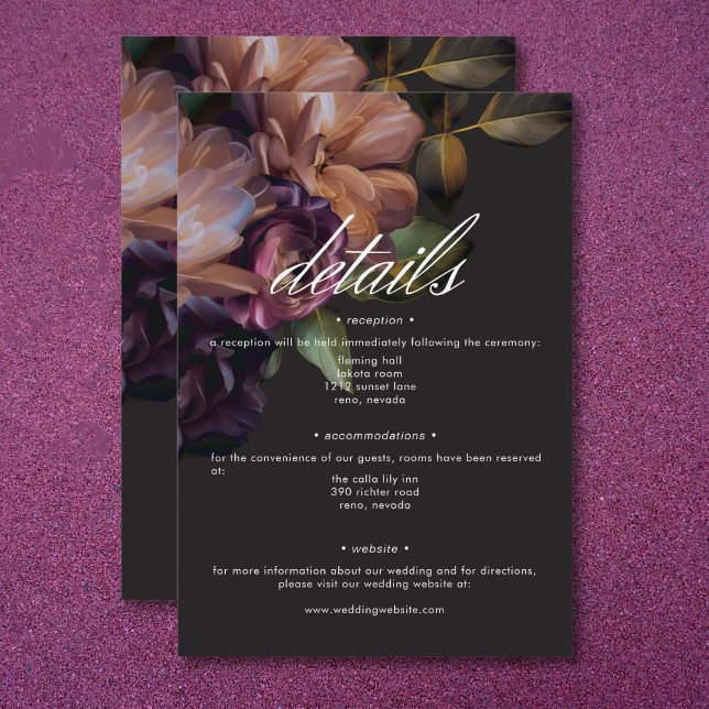 Elegant Black Moody Floral Wedding Details Enclosure Card (Elegant Black Moody Floral Wedding Details Enclosure Card)