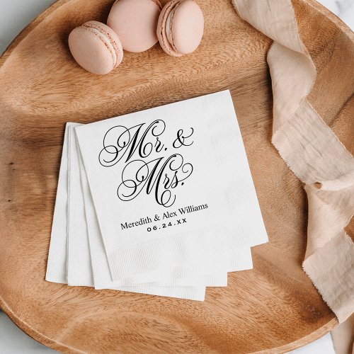 Elegant Black Mr and Mrs Script Custom Monogram Paper Napkins