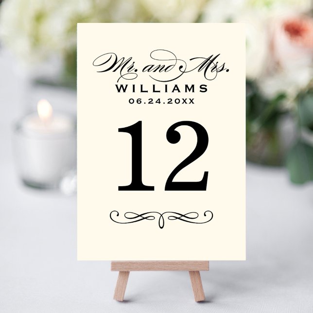 Elegant Black Mr and Mrs Table Number Card (Creator Uploaded)