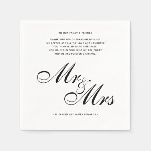 Elegant Black Mr and Mrs Wedding Thank You Message Napkins