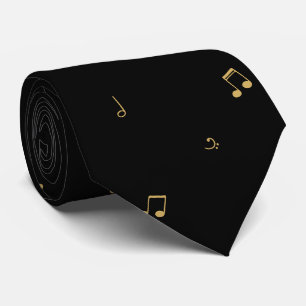 Elegant Black Musical Notes Pattern Neck Tie