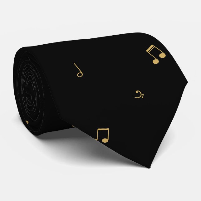 Elegant Black Musical Notes Pattern Neck Tie (Rolled)