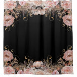 Elegant Black N Pink Watercolor Floral Rose Gold Shower Curtain at Zazzle