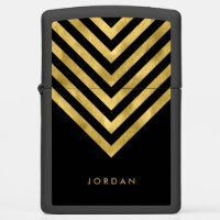 Elegant Black Name Faux Gold Geometric Chevron Zippo Lighter