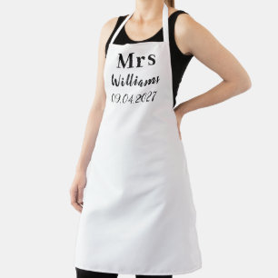 Elegant Black Name Modern Bride Wedding Apron