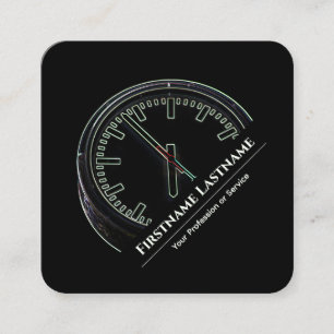 Elegant black neon style clock time management square business card
