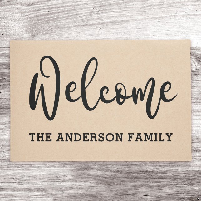 Elegant black neutral or family name welcome doormat (Creator Uploaded)