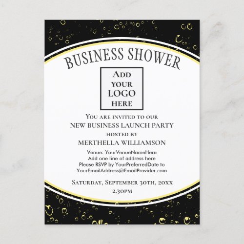 Elegant Black New Business Shower Logo Invitation Postcard