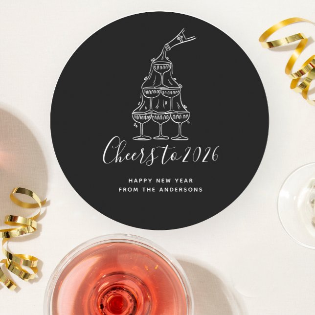 Elegant Black New Years Eve Party Paper Plate Round Paper Coaster (Creator Uploaded)