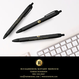 Elegant Black Notary Gold Monogram Promotional  Pen