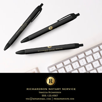 Elegant Black Notary Gold Monogram Promotional  Pen