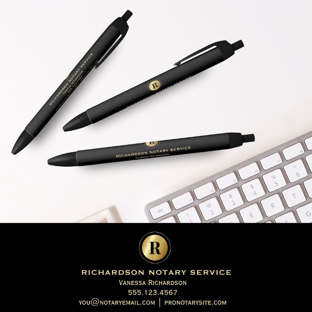 Elegant Black Notary Gold Monogram Promotional  Pen (Creator Uploaded)