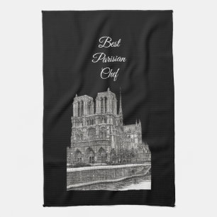 Elegant Black Notre Dame Best Parisian Chef Kitchen Towel