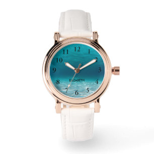 Elegant Black Numbers Underwater Photo Personized Watch