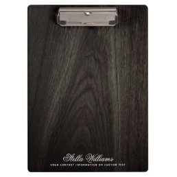 Elegant black oak wood grain custom name clipboard