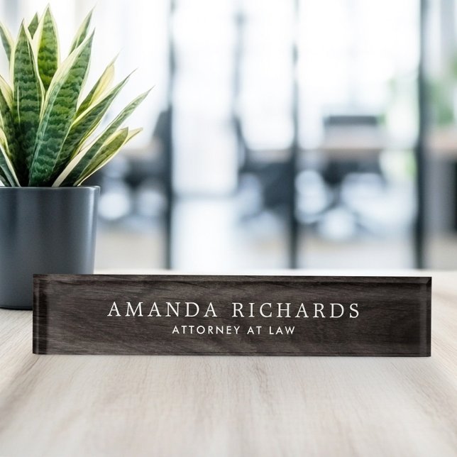 Elegant black oak wood grain look desk name plate (Elegant black oak wood grain look desk name plate)