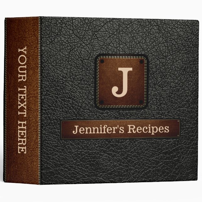 Elegant Black olive Leather Look 3 Ring Binder (Front/Spine)