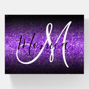 Elegant Black Ombre Faux Violet Glitter Monogram Paperweight