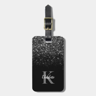 Elegant Black Ombre Glitter Luggage Tag
