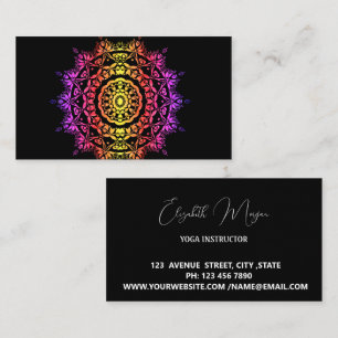 Elegant black ombre mandala yoga business card