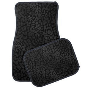 Elegant Black on Black Leopard Animal Print Car Floor Mat