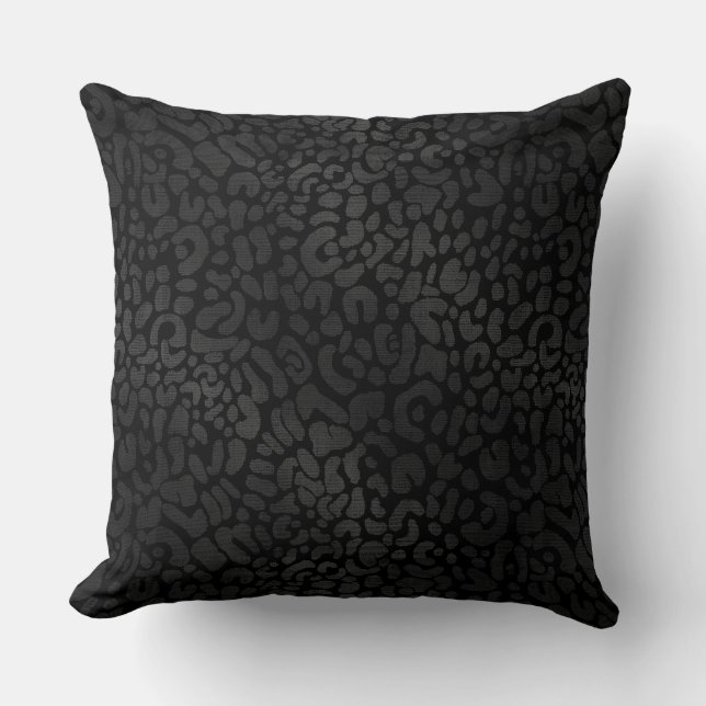 Elegant Black on Black Leopard Animal Print Throw Pillow (Front)