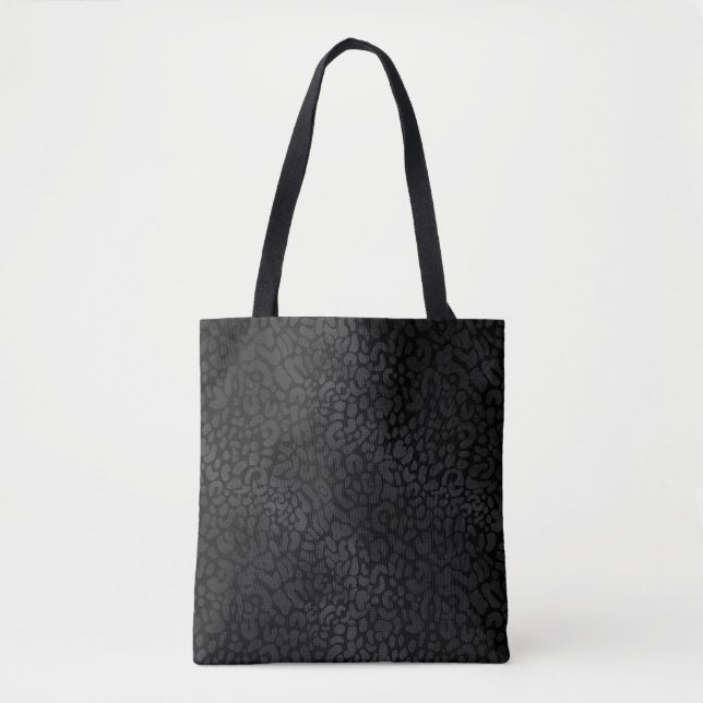 Elegant Black on Black Leopard Animal Print Tote Bag (Front)