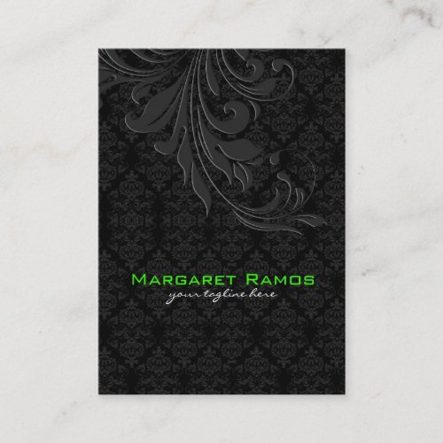 Elegant Black On Black Vintage Floral Damasks Business Card Templates