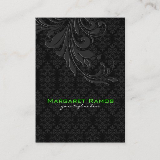 Customizable Elegant Black On Black Vintage Floral Damasks Business Card Templates