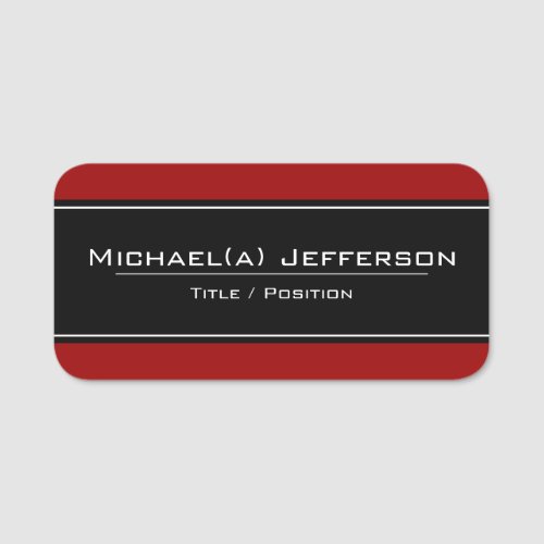 Elegant Black On Stylish Dark Red Modern  Classy Name Tag