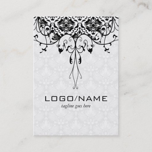 Customizable Elegant Black On White Look Vintage Floral Damasks Business Cards