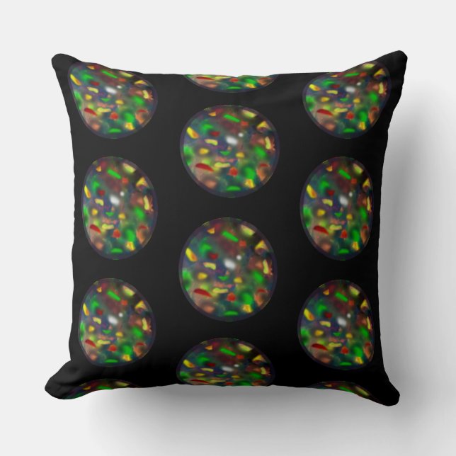 Elegant Black Opal Jewel Pattern on Black Throw Pillow (Front)