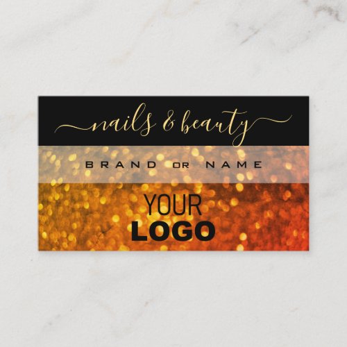 Elegant Black Orange Gold Sparkle Glitter Add Logo Business Card