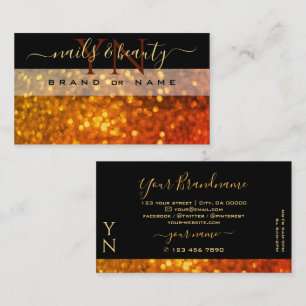 Elegant Black Orange Gold Sparkle Glitter Monogram Business Card