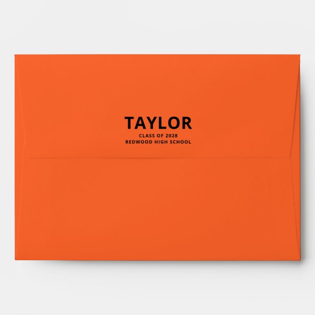 Elegant Black Orange Graduation Invitation Envelope (Back (Top Flap))