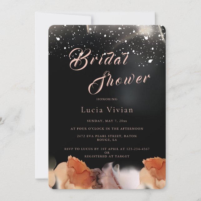 Elegant Black Orange Ink Minimalist Bridal Shower Invitation (Front)