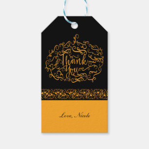 Elegant Black & Orange Pumpkin Fall Thank You Gift Tags