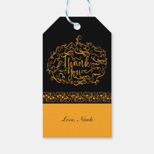 Elegant Black  Orange Pumpkin Fall Thank You Gift Tags