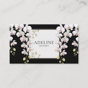 Elegant Black Orchid Cascade Gold Frame Modern Business Card