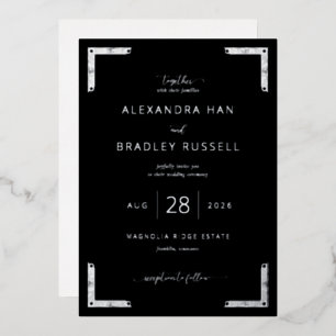 Elegant Black Ornamental Borders Foil Invitation