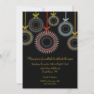 Elegant Black Ornaments Holiday Party Invitation
