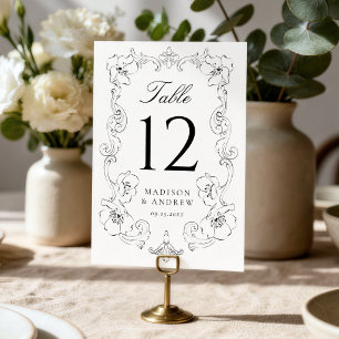 Elegant Black Ornate Floral Frame Wedding Table Number