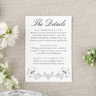 Elegant Black Ornate Floral Wedding Details Enclosure Card