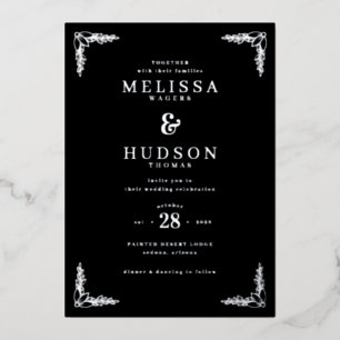 Elegant Black Ornate Flourishes Foil Invitation