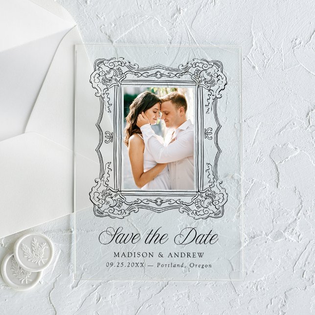 Elegant Black Ornate Frame Wedding Save the Date (Creator Uploaded)