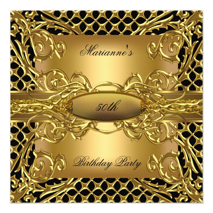 Elegant Black Ornate Gold Jewel Birthday Party Custom Invitation