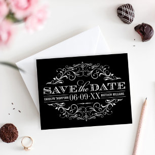 Elegant Black Ornate Scrollwork Wedding Save The Date