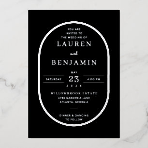 Elegant Black Oval Wedding Invitation Foil Invitation