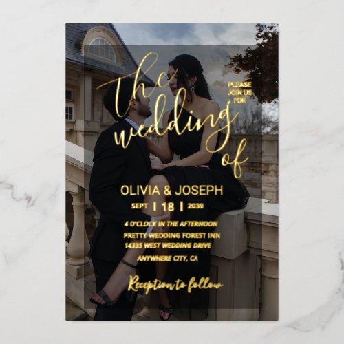 Elegant Black Overlay Gold Foil Wedding Invitation